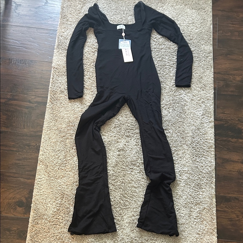 Oh Polly Black Long-Sleeve Scoop Neck Jumpsuit